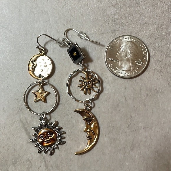 Bronze Moon Sun Asymmetrical Earrings - Picture 14 of 14